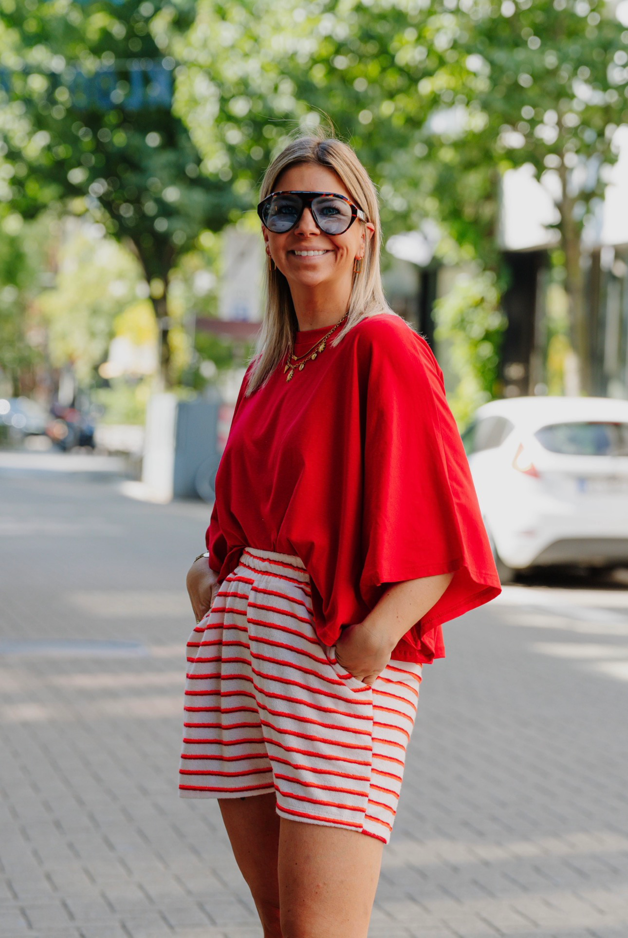 Striped short orange/red