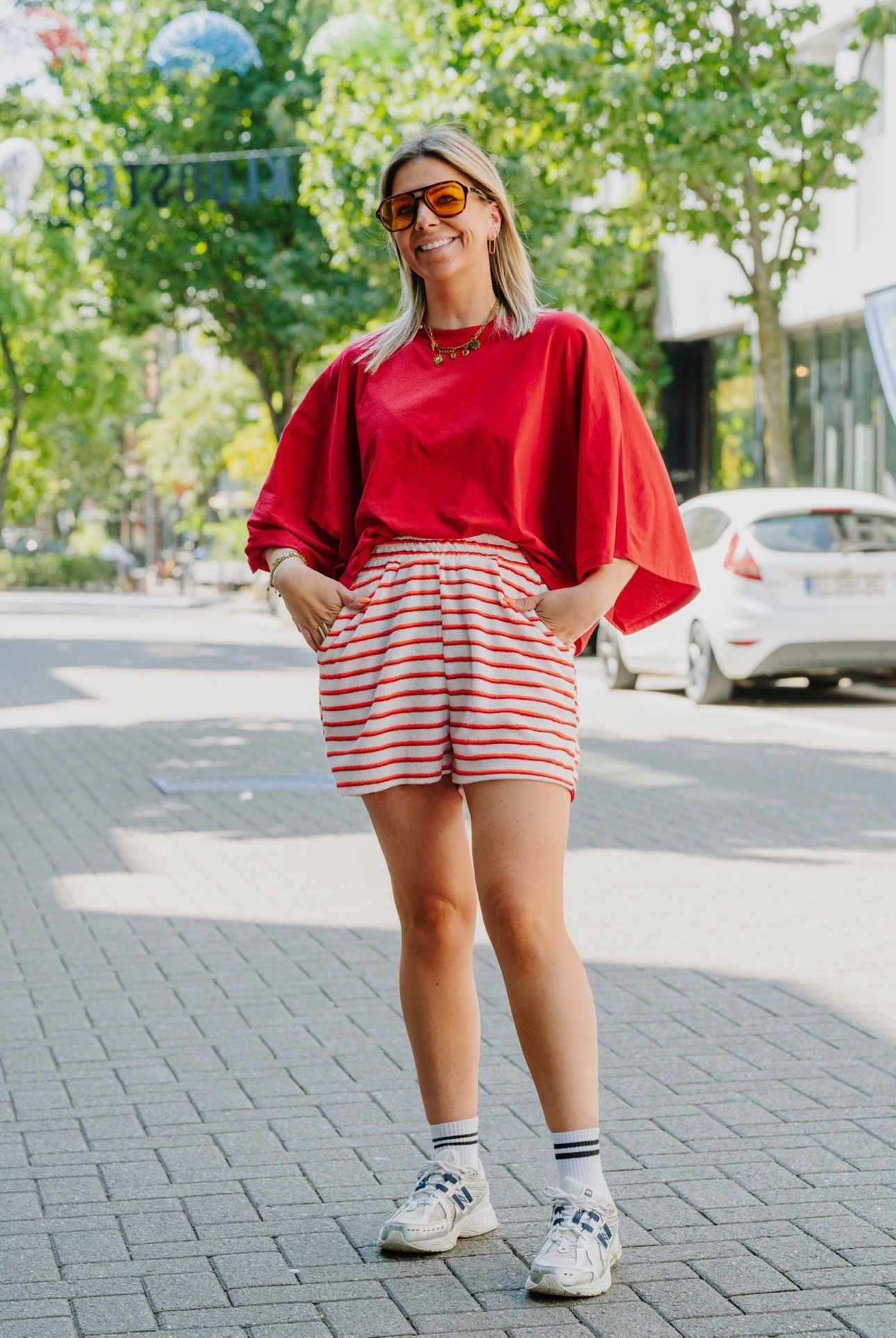 Striped short orange/red