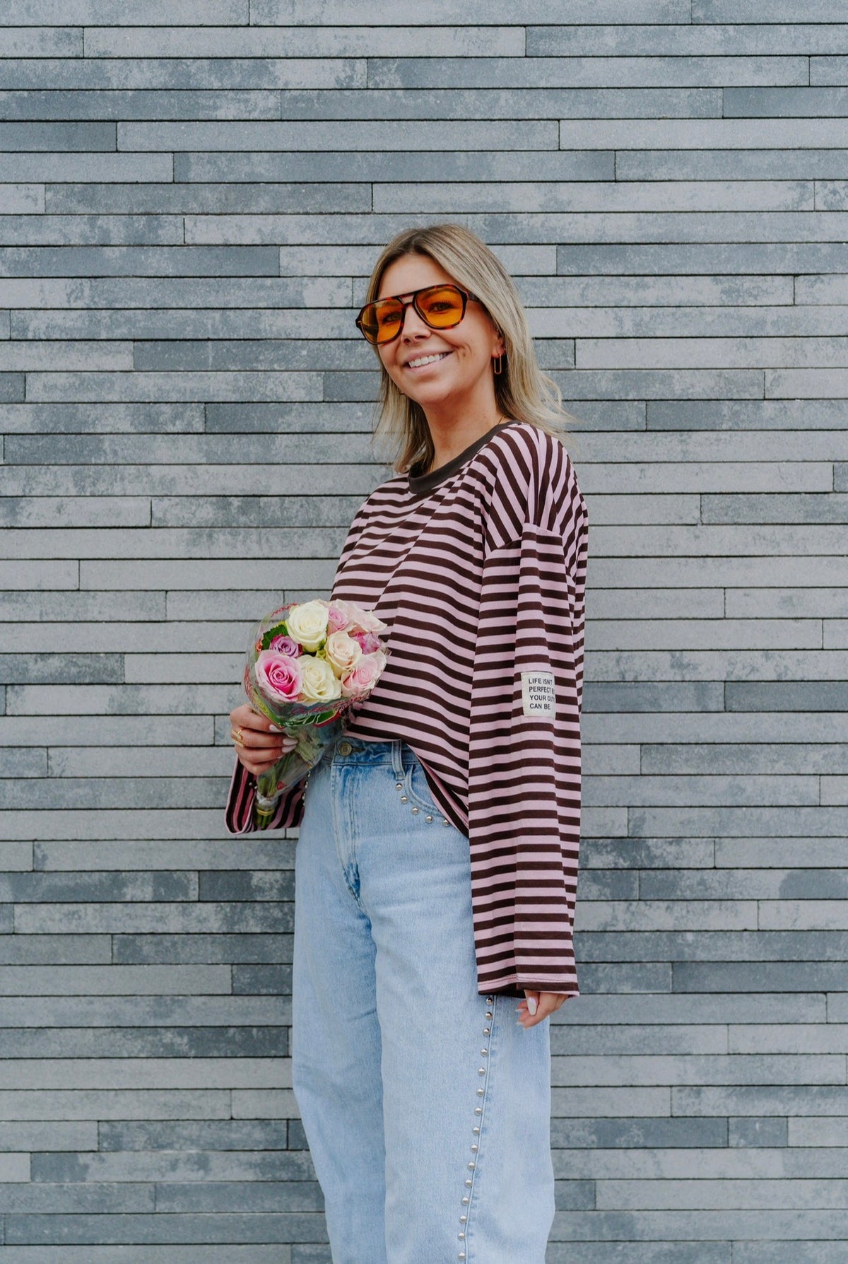 PRE-ORDER Striped t-shirt rose/brown