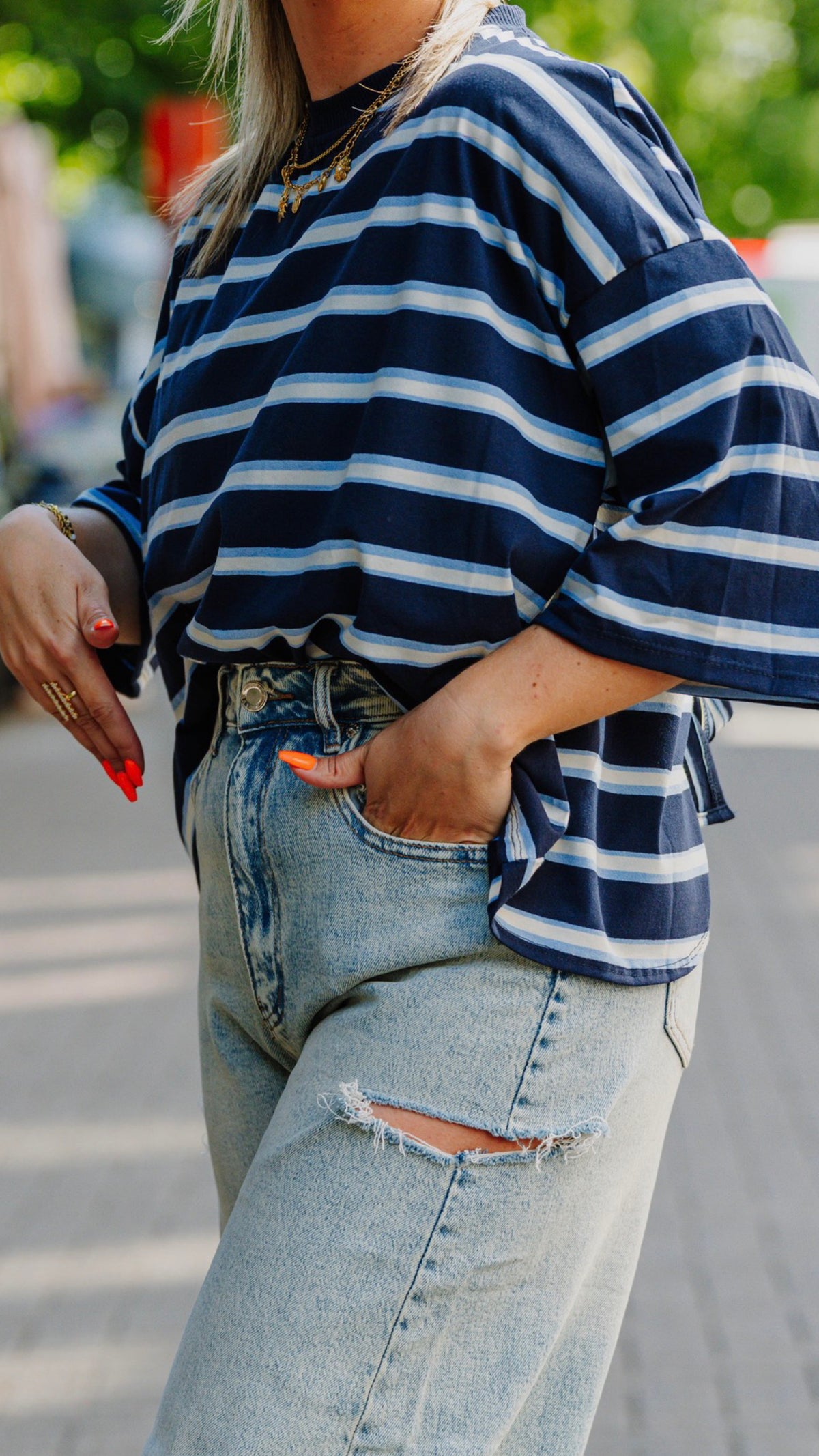 Striped bow t-shirt navy