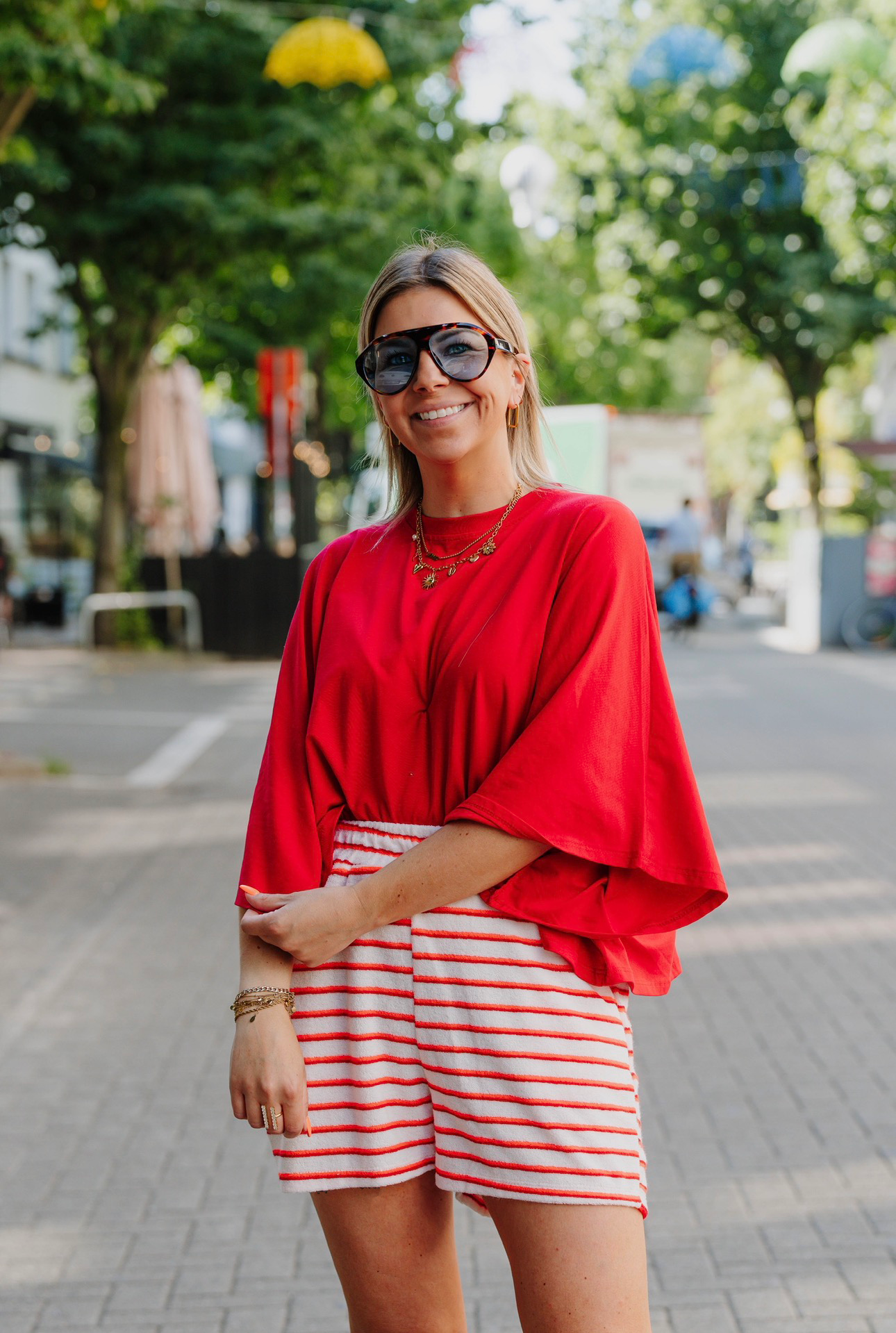 Striped short orange/red