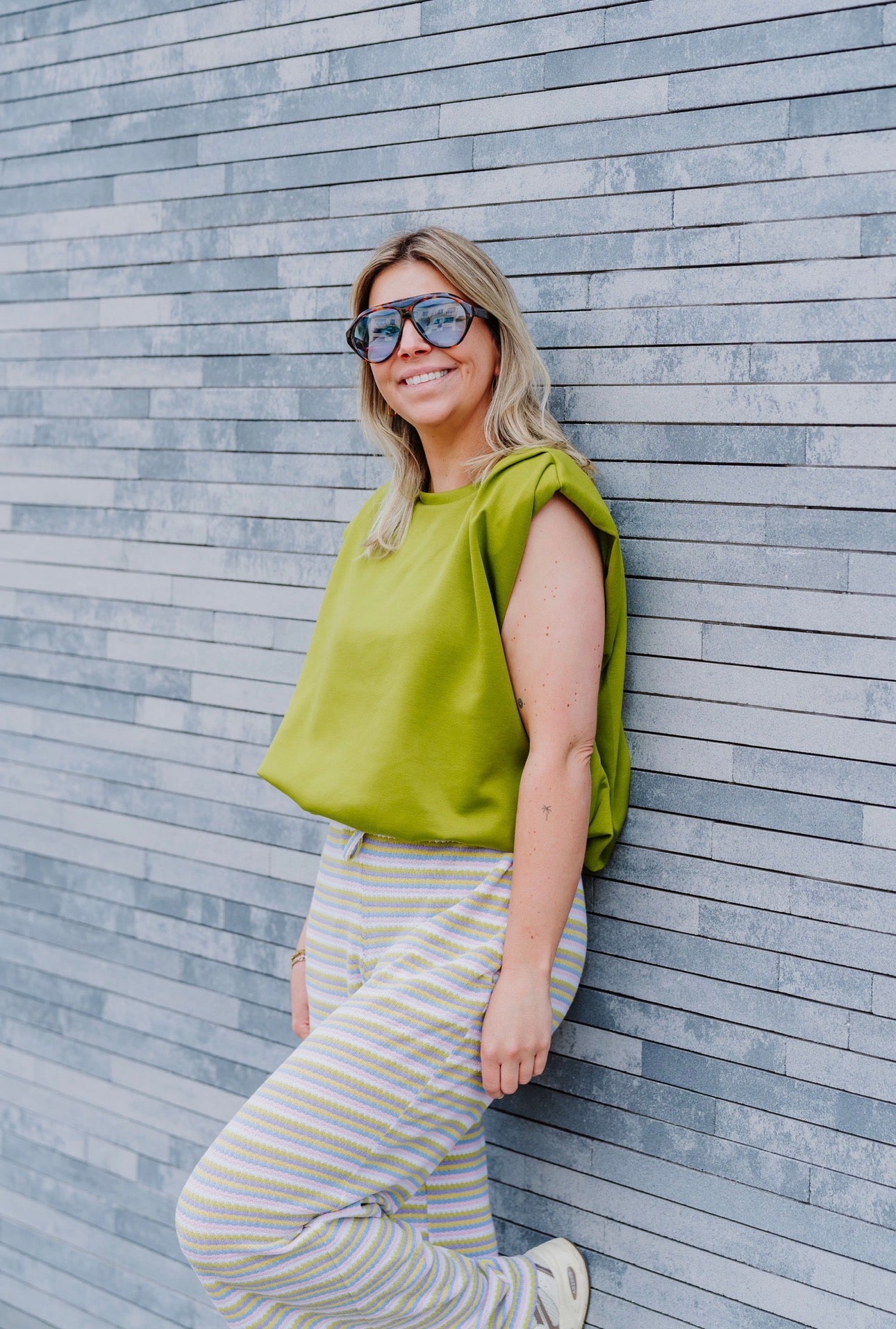 Top padded shoulders pistache