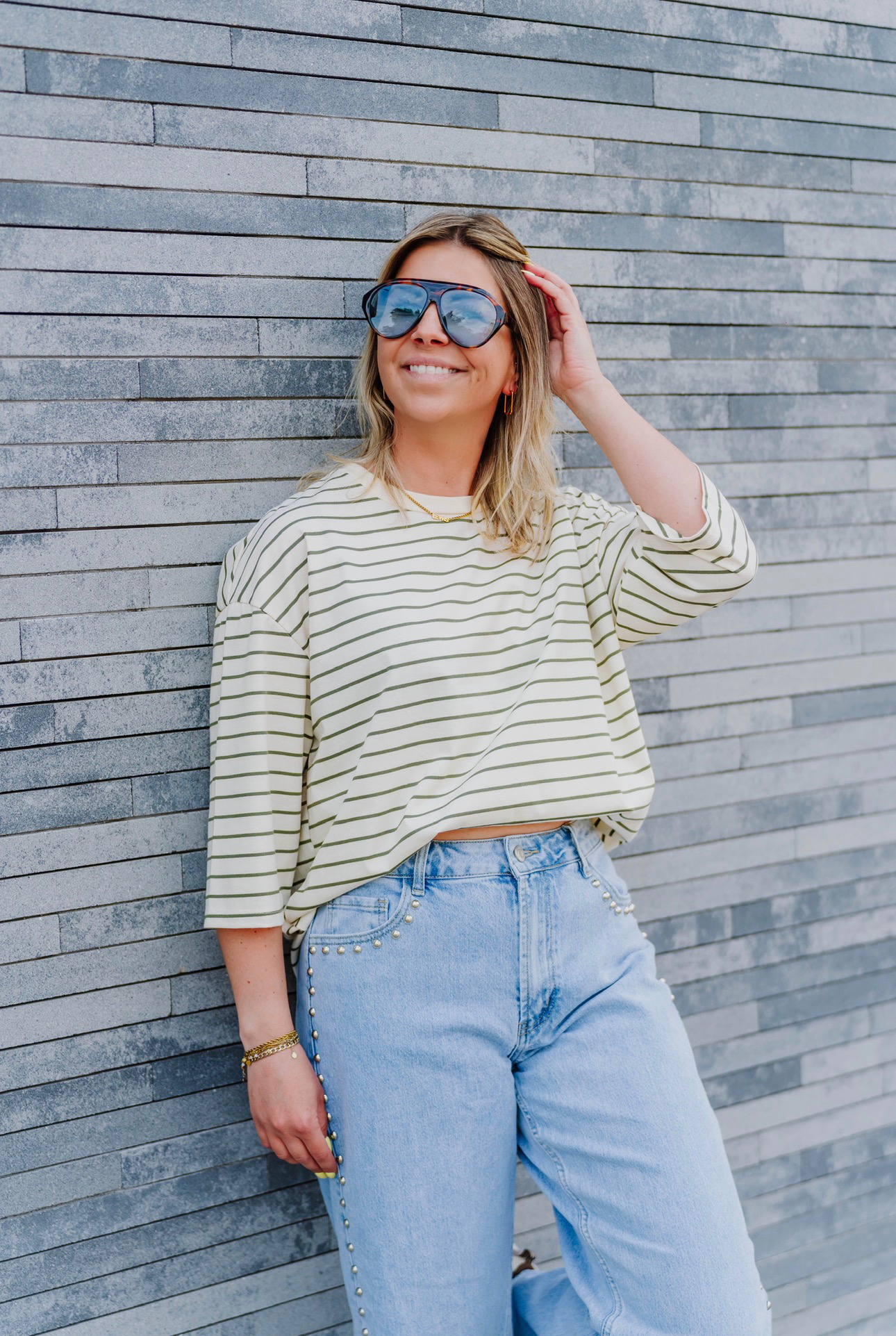 Striped t-shirt khaki