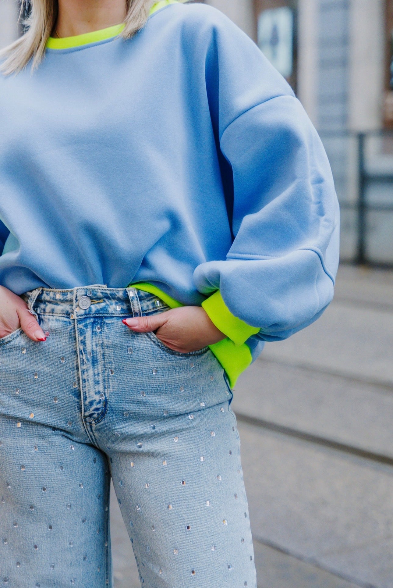 Sweater light blue/lime