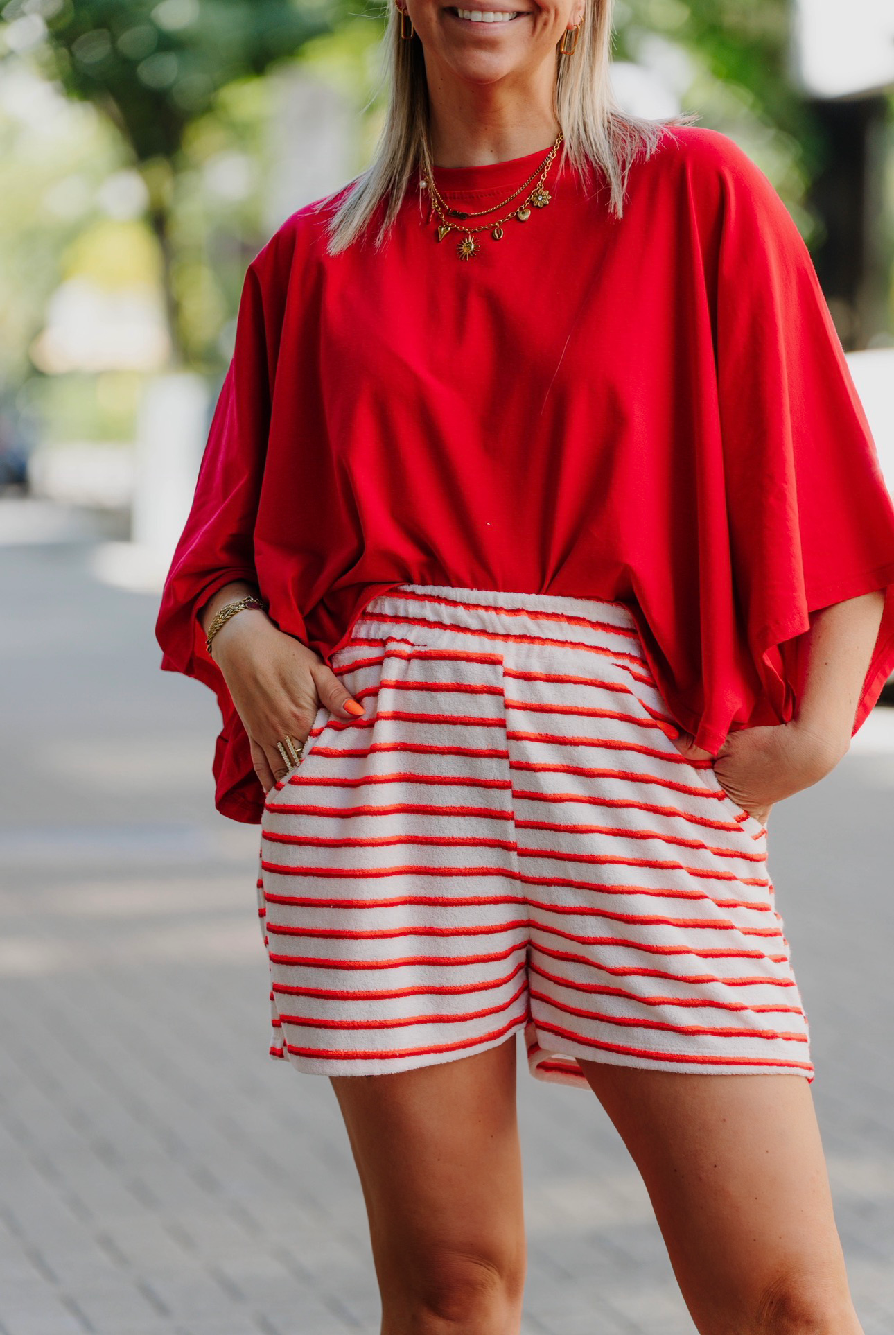 Striped short orange/red