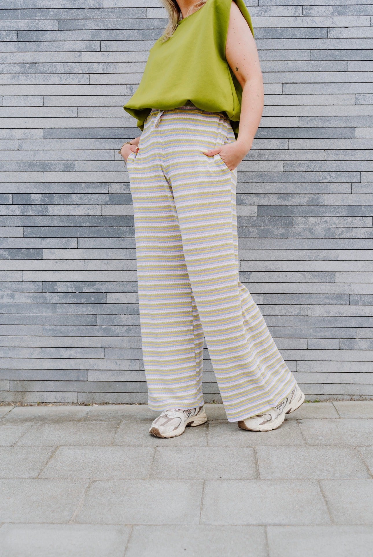 Striped pants pistache/lilac