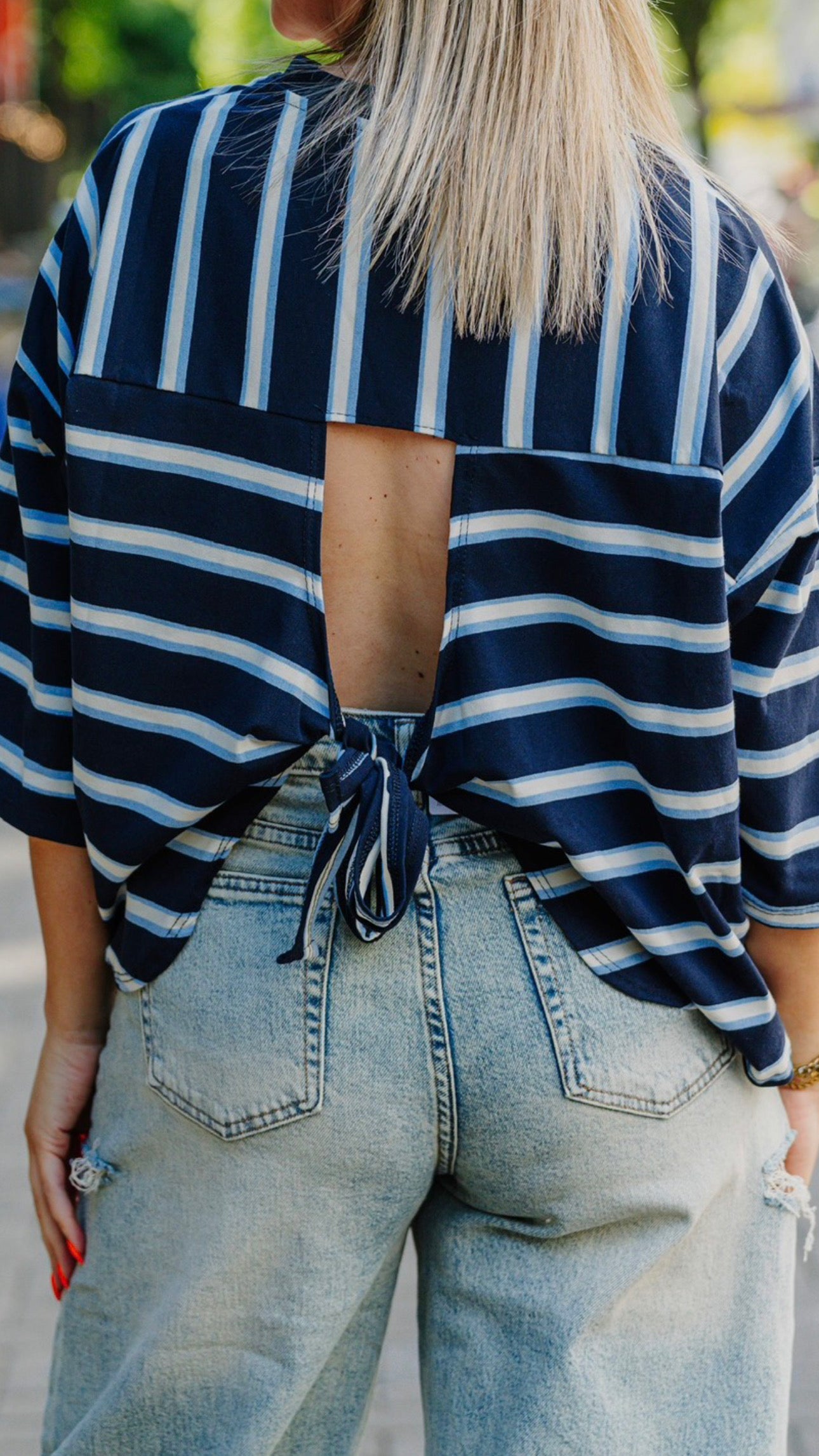 Striped bow t-shirt navy